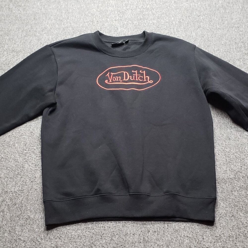 Vintage Y2K Von Dutch Logo Spellout Medium Black Long Sleeve Pullover Sweatshirt